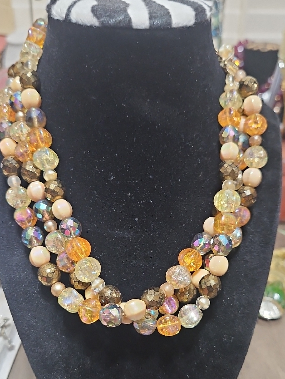 Vintage Glass Multi-Strand Necklace Women Jewelry